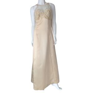 Vintage Y2K Satin Evening Gown 10 Fairy Glam Beaded Butter Yellow Halter Formal